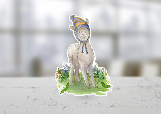 alpaca wearing a hat sticker