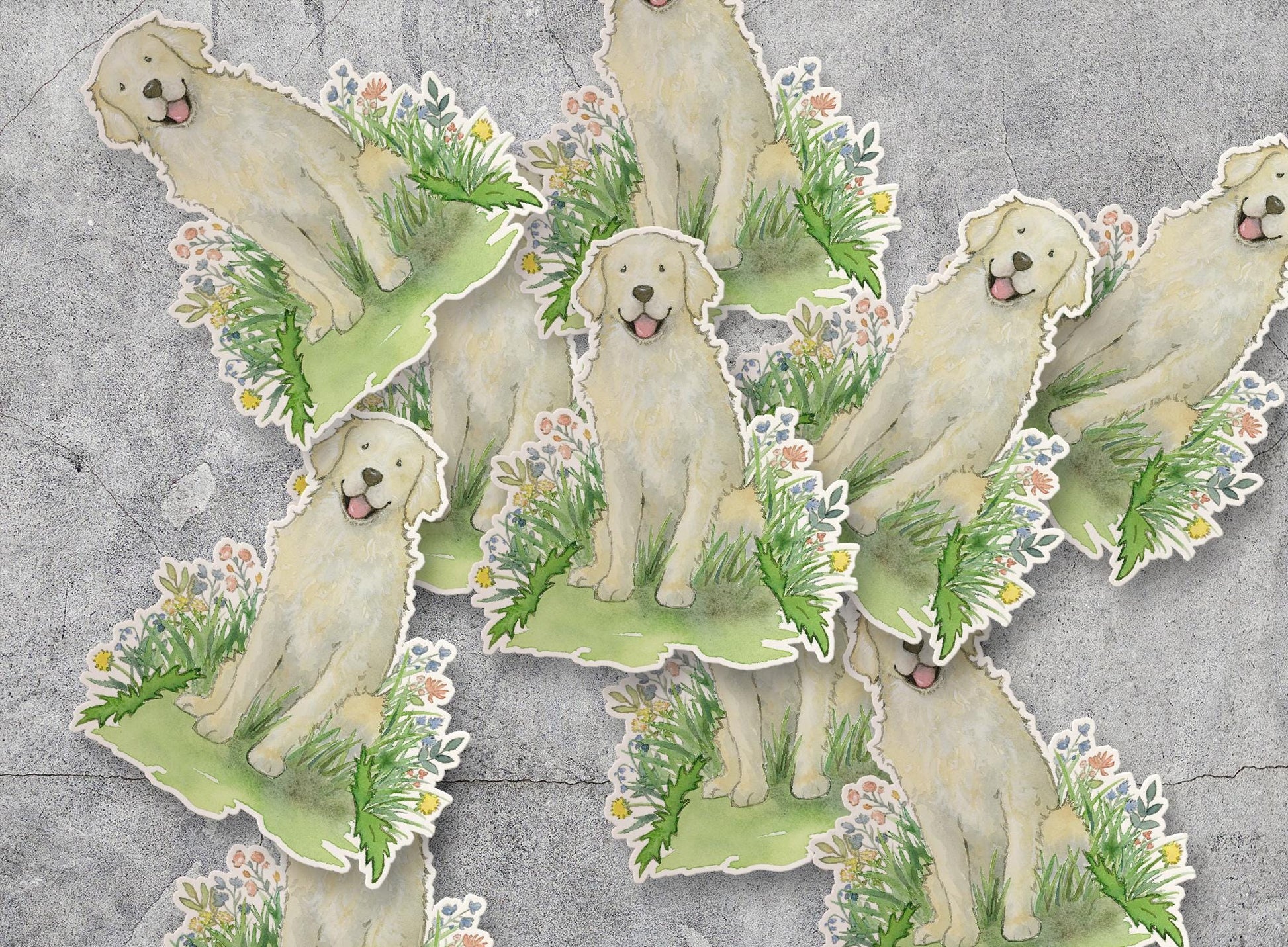 Cream golden retriever and flowers sticker