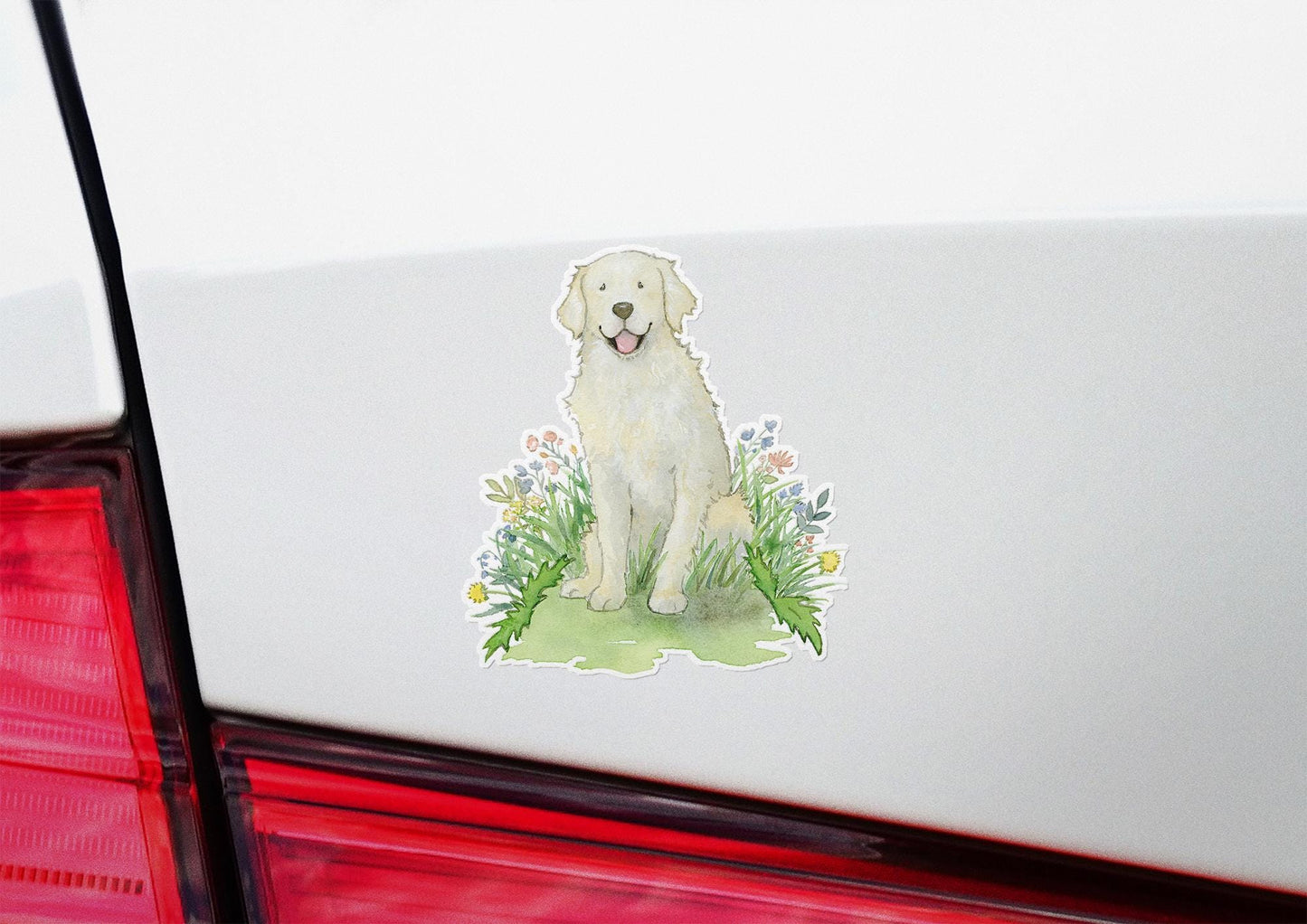 Cream golden retriever and flowers sticker