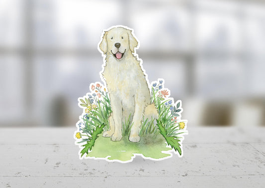 Cream golden retriever and flowers sticker