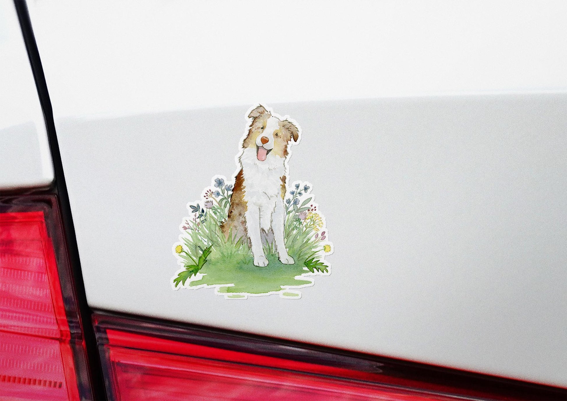 red merle aussie with flowers sticker