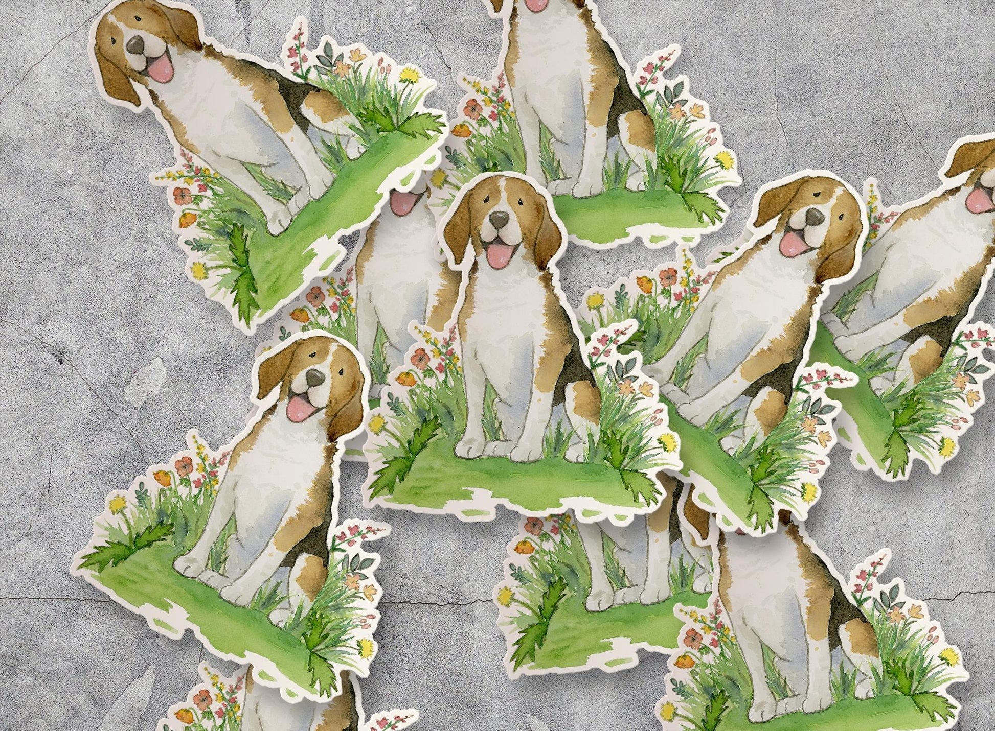 Beagle with flowers sticker