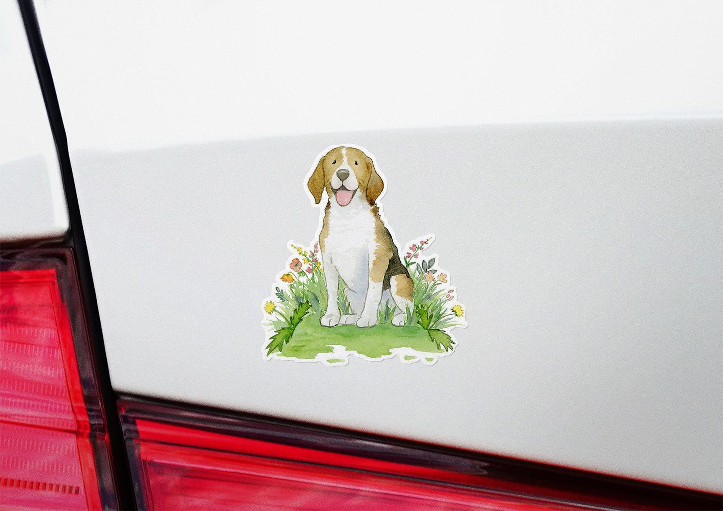 Beagle with flowers sticker