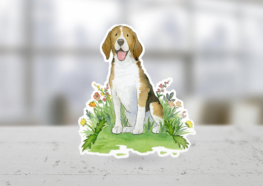 Beagle with flowers sticker