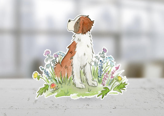 St. Bernard with flowers sticker