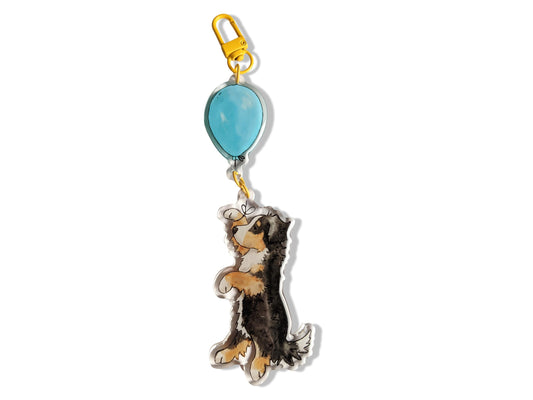 Acrylic Bernese Keychain, Bernese with Balloon, Gift for Bernese Lover, Bernese Mountain Dog, Berner Gift, Berner Mom, Dog Lover Gift