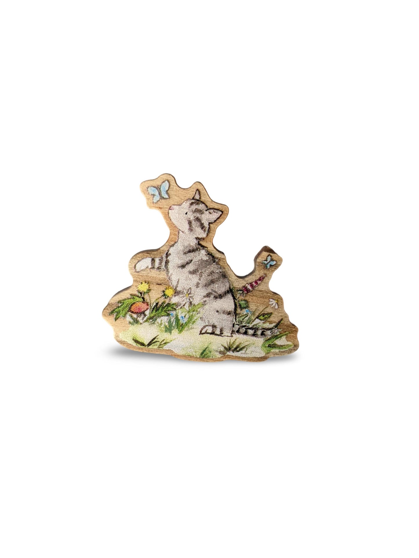 Wooden Tabby Cat Pin, Cat Lover Gift, Gray Tabby Cat, Cat Mom Gift, Cat Jewelry, Tabby Kitten, Cat Art, Stocking Stuffer