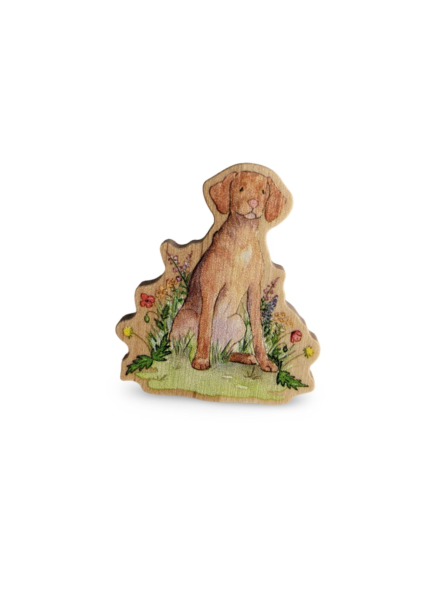 wooden vizsla dog lapel pin