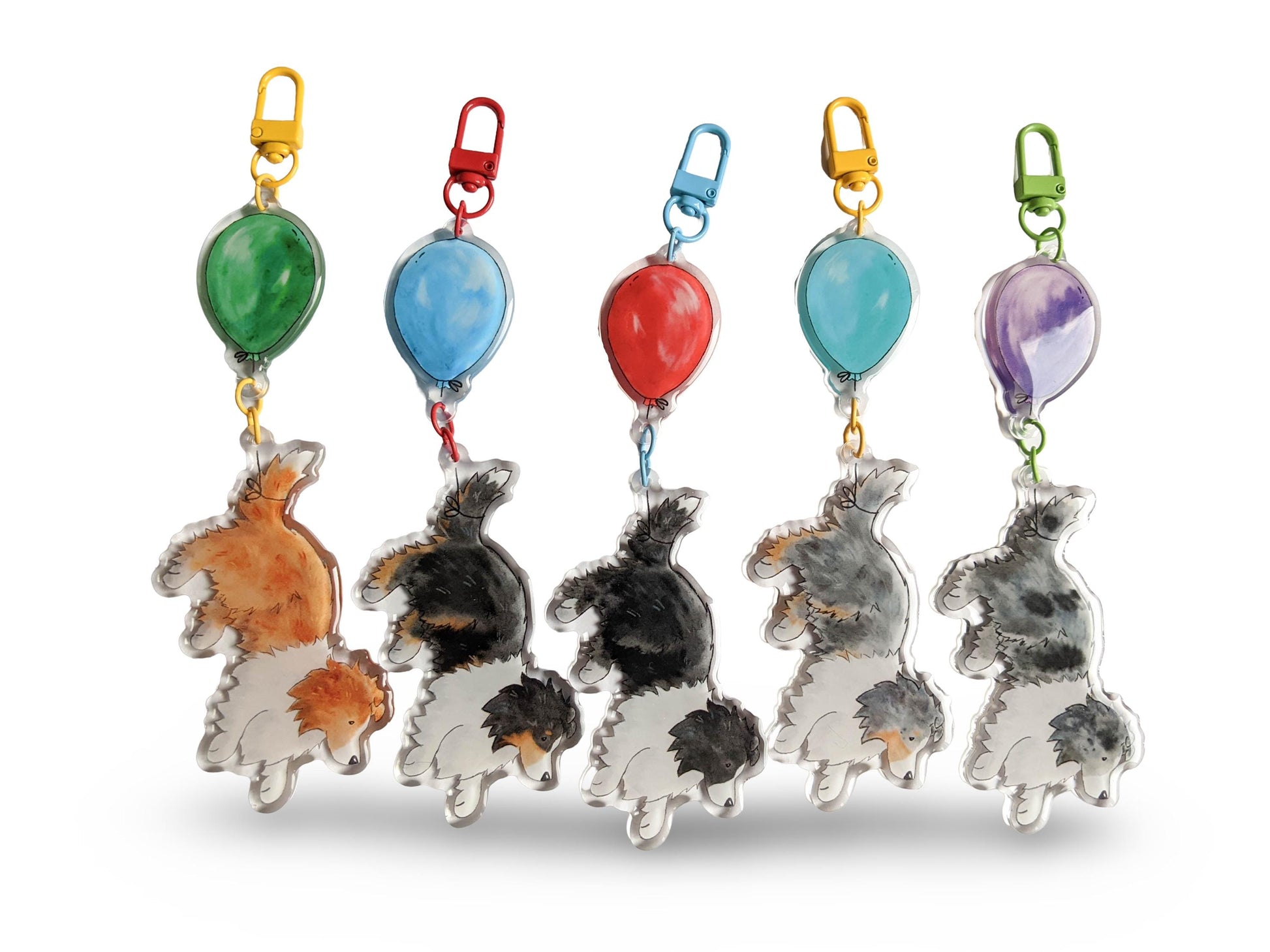 Acrylic Sheltie Keychain, Sheltie with Balloon, Gift for Sheltie Lover, Shetland Sheepdog Gift, Sheltie Gift, Dog Lover Gift, Sable, Merle