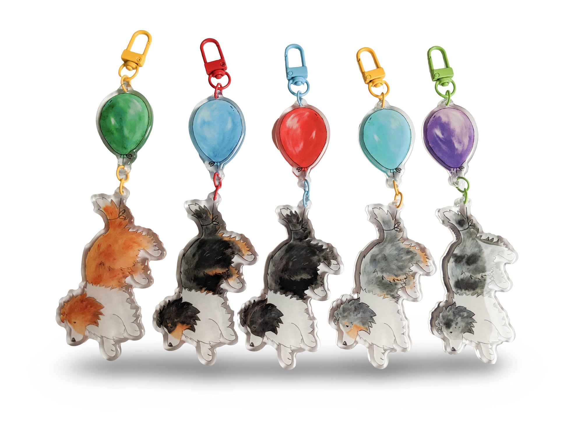 Acrylic Sheltie Keychain, Sheltie with Balloon, Gift for Sheltie Lover, Shetland Sheepdog Gift, Sheltie Gift, Dog Lover Gift, Sable, Merle