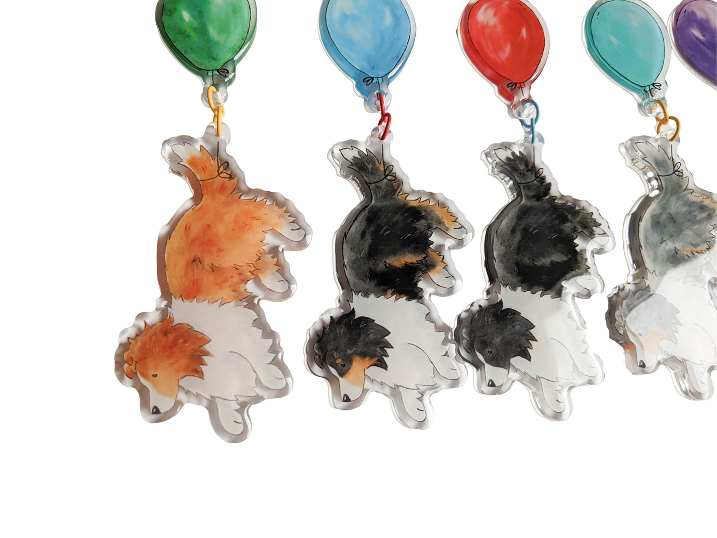 Acrylic Sheltie Keychain, Sheltie with Balloon, Gift for Sheltie Lover, Shetland Sheepdog Gift, Sheltie Gift, Dog Lover Gift, Sable, Merle