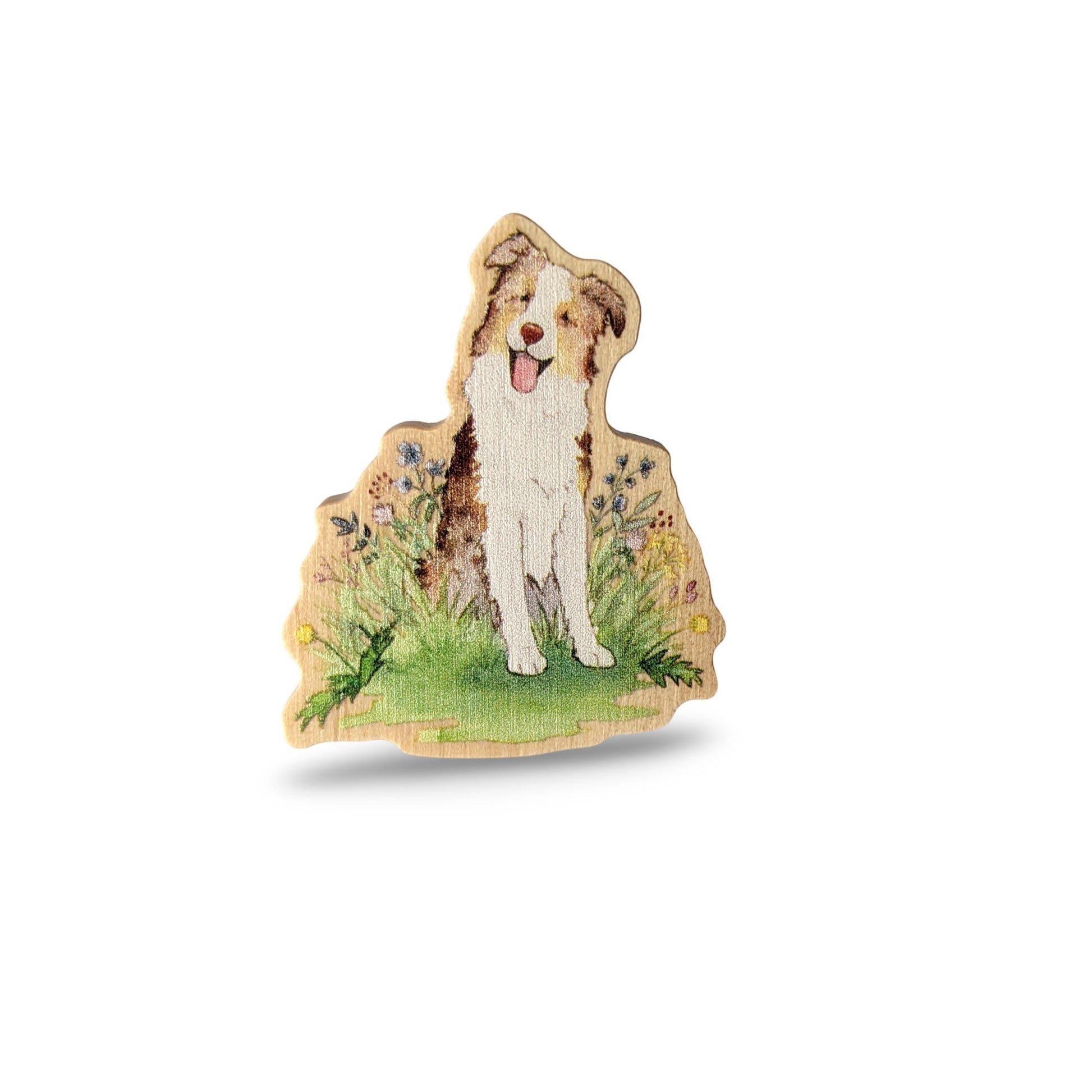 Red merle aussie wooden  lapel pin