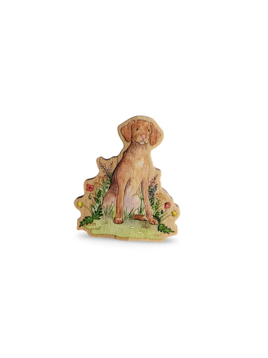 wooden vizsla dog lapel pin