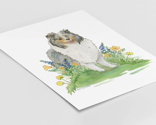 Sheltie Art, Sheltie Gifts, Blue Merle Sheltie, Shetland Sheepdog Art, Sheltie Painting, Dog Portrait, Watercolor Dog Art, Puppy Nursery Art