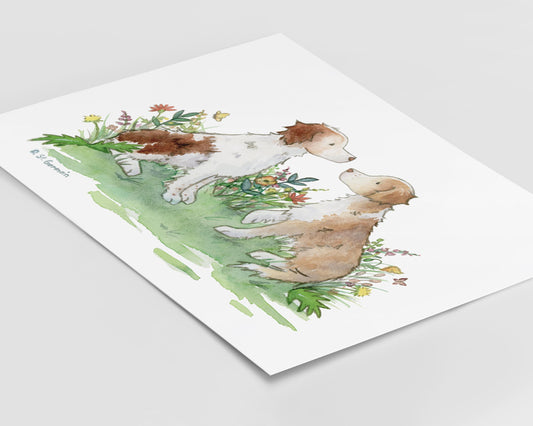 Brittany Spaniel Art, Toller Art, Nova Scotia Duck Tolling Retriever, Brittany Spaniel Gift, Dog Lover Gift, Puppy Nursery Art, Watercolor