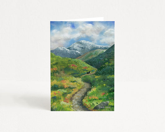 Set of Alaskan Mountain Greeting Cards, Fall Hike with a Bernese Mountain Dog Card