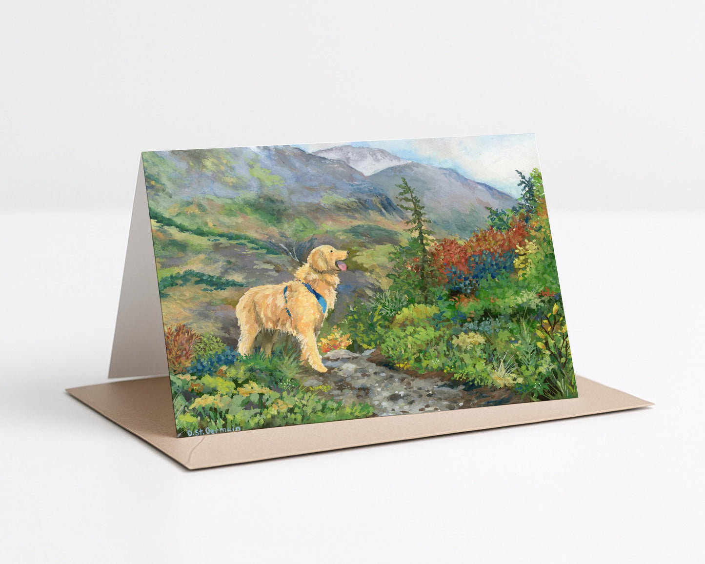Set of Alaskan Mountain Greeting Cards, Fall Hike with a Golden Retriever, Gift for Dog Lover