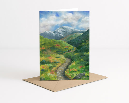 Set of Alaskan Mountain Greeting Cards, Fall Hike with a Bernese Mountain Dog Card
