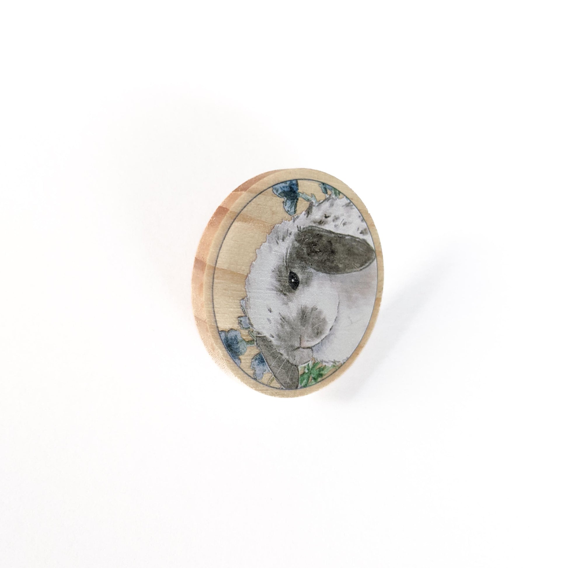 Wooden Holland Lop Pin, Gray and White Spotted Holland Lop, Rabbit Lover Gift, Bunny Mom, Holland Lop Gift, Bunny Gift, Stocking Stuffer