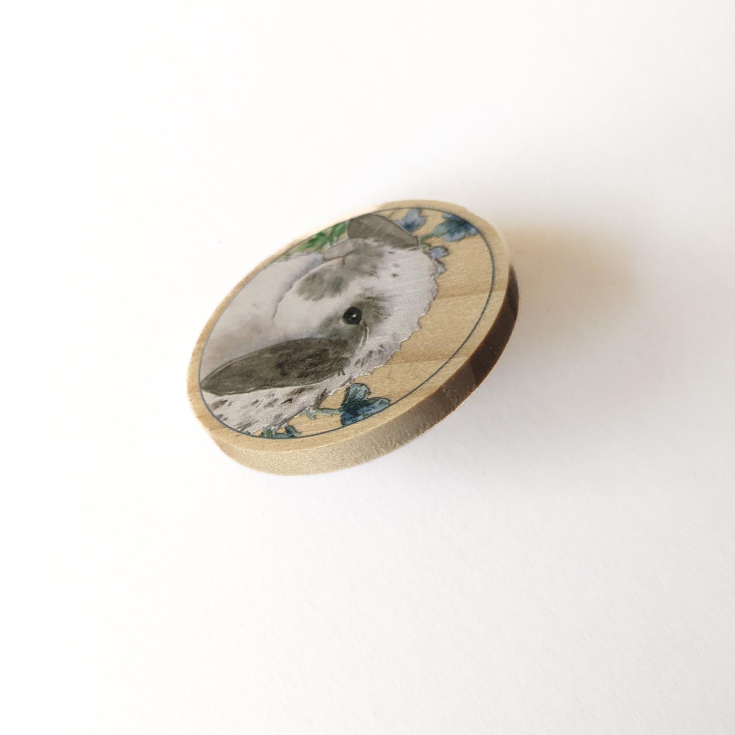 Wooden Holland Lop Pin, Gray and White Spotted Holland Lop, Rabbit Lover Gift, Bunny Mom, Holland Lop Gift, Bunny Gift, Stocking Stuffer