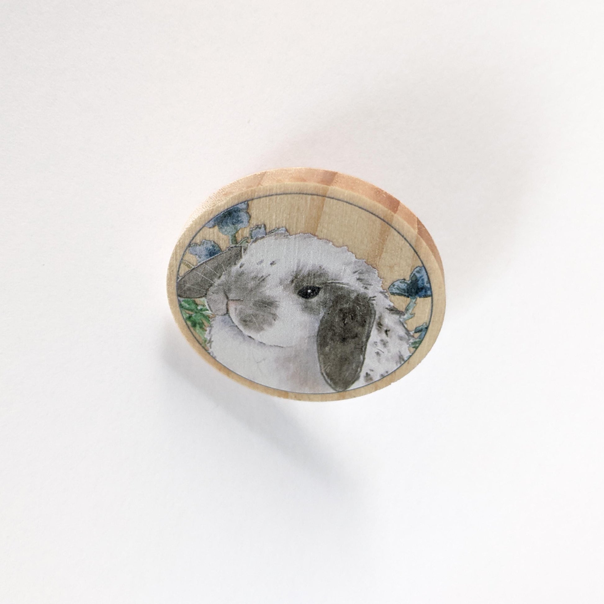 Wooden Holland Lop Pin, Gray and White Spotted Holland Lop, Rabbit Lover Gift, Bunny Mom, Holland Lop Gift, Bunny Gift, Stocking Stuffer