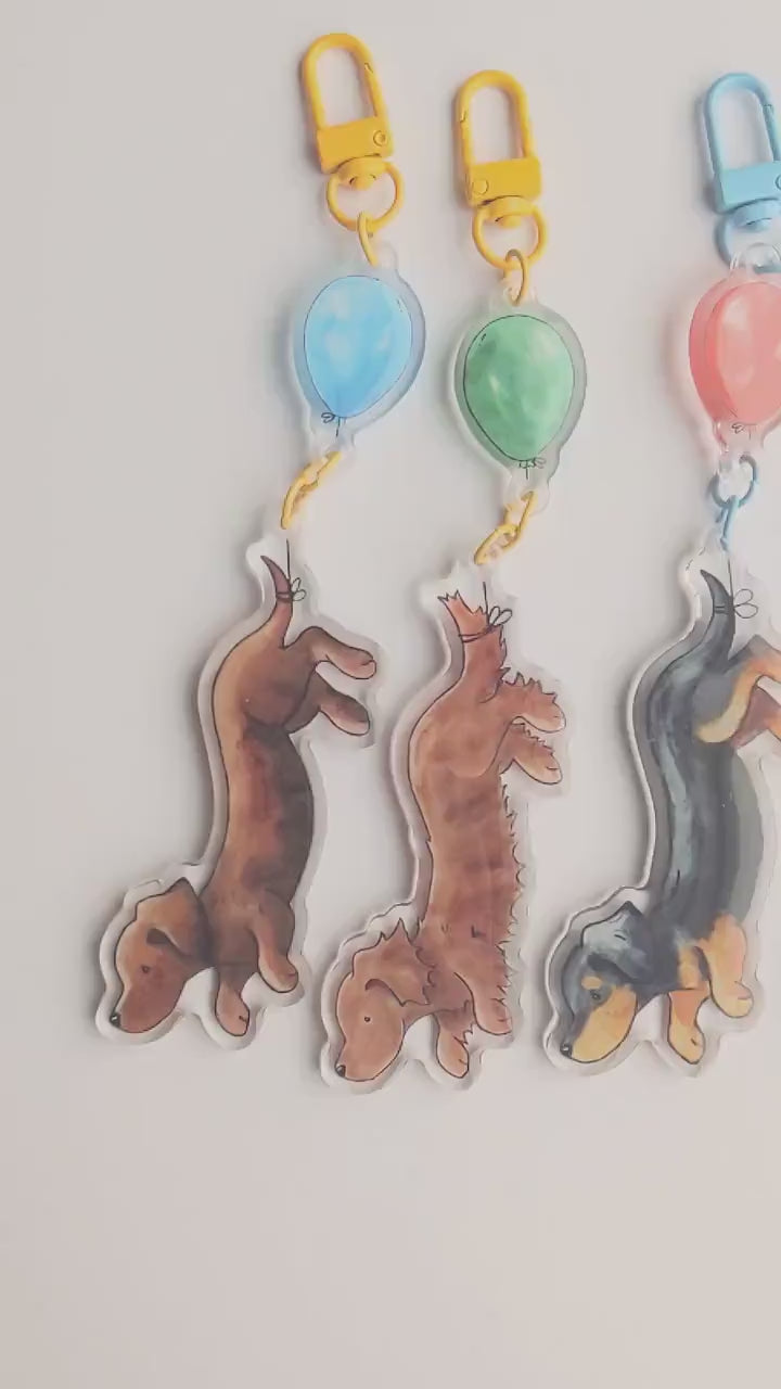 Acrylic Dachshund Keychain, Dachshund with Balloon, Gift for Dachshund Lover, Weiner Dog Keyring, Cute Dachshund Gift, Dachshund Art