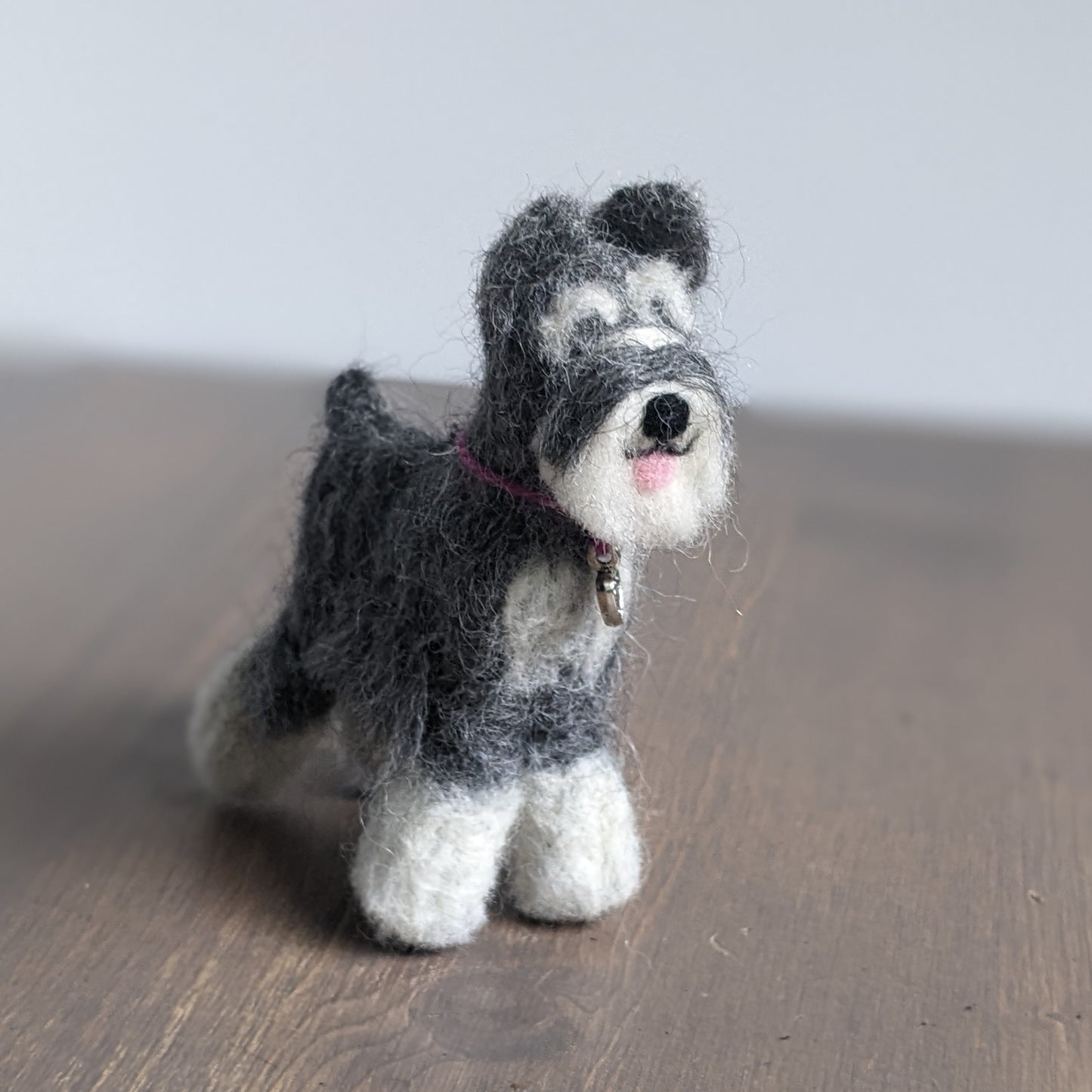 little gray schnauzer needle felted from alpaca wool