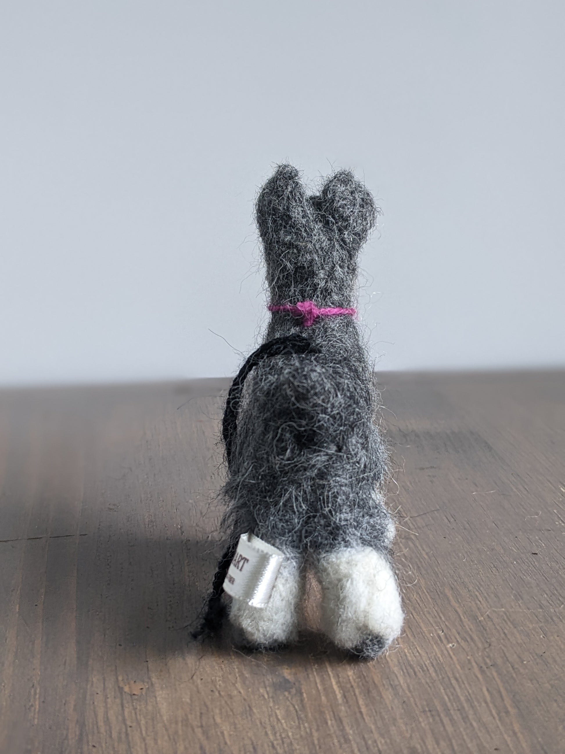 little gray schnauzer needle felted from alpaca wool