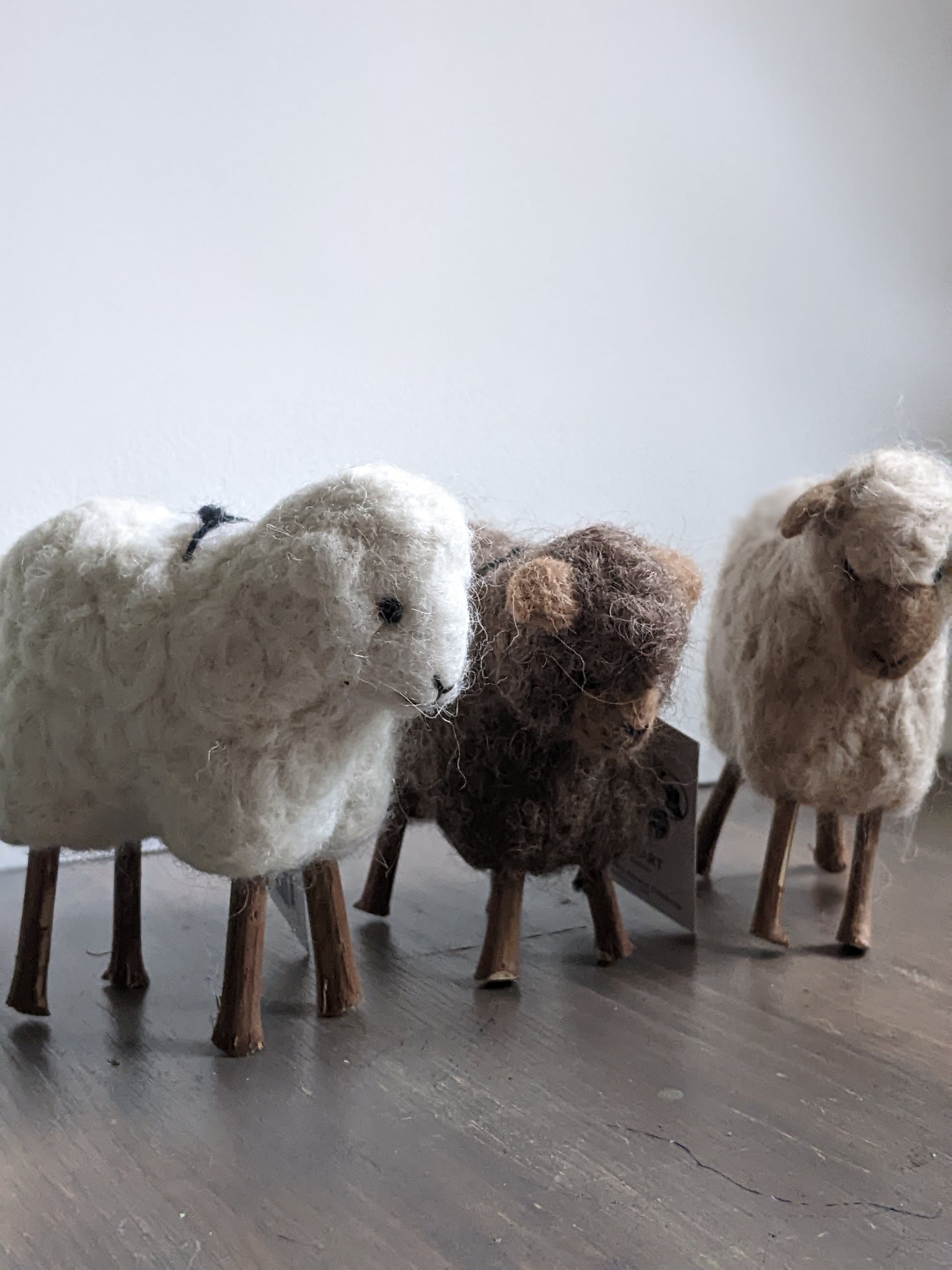 3 lambs made from needle felted alpaca wool