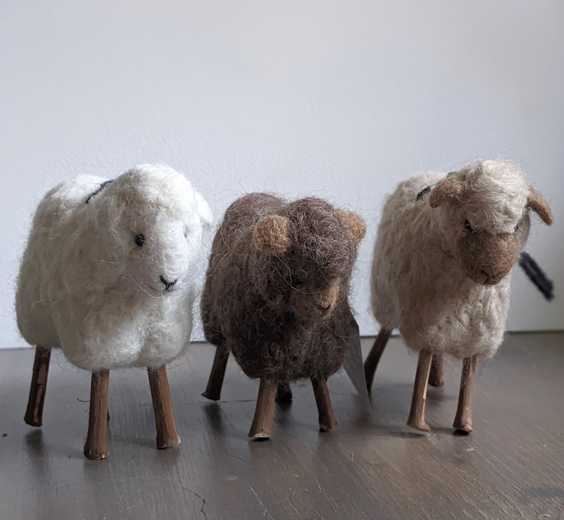 3 lambs made from needle felted alpaca wool