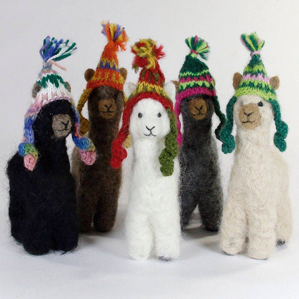 Felted Wool Alpaca Sculpture, Fair Trade Gift for Animal Lovers
