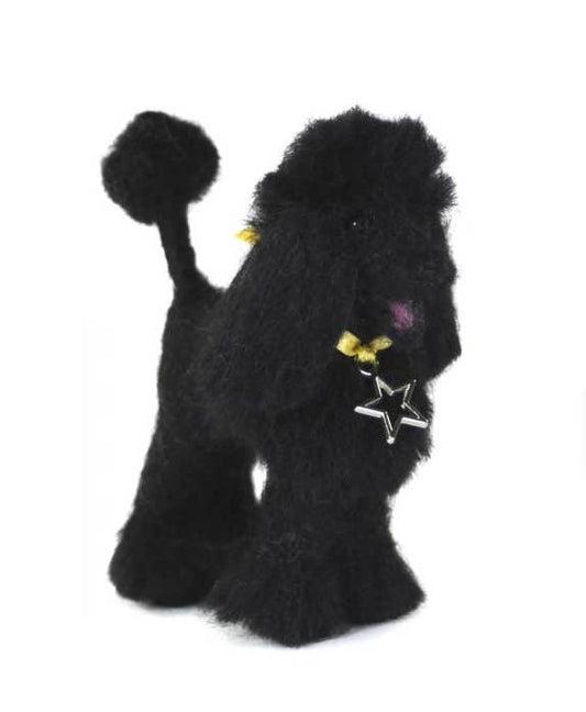 Felted Black Poodle Dog Sculpture: Alpaca Fiber Decor