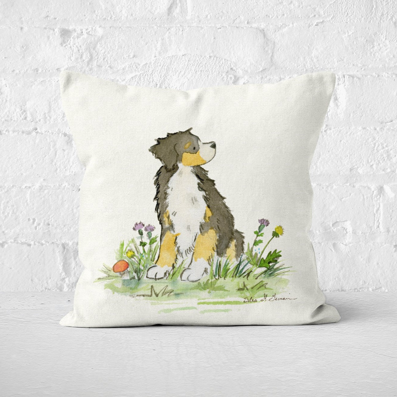 Bernese Mountain Dog Square Throw Pillow Cover - Jasper and Ruby Art