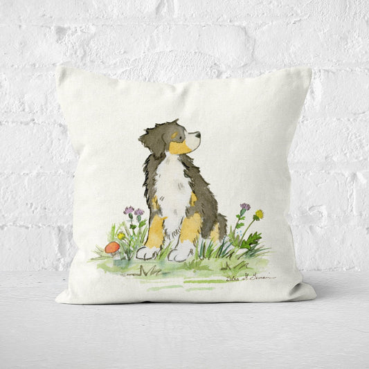 Bernese Mountain Dog Square Throw Pillow Cover - Jasper and Ruby Art