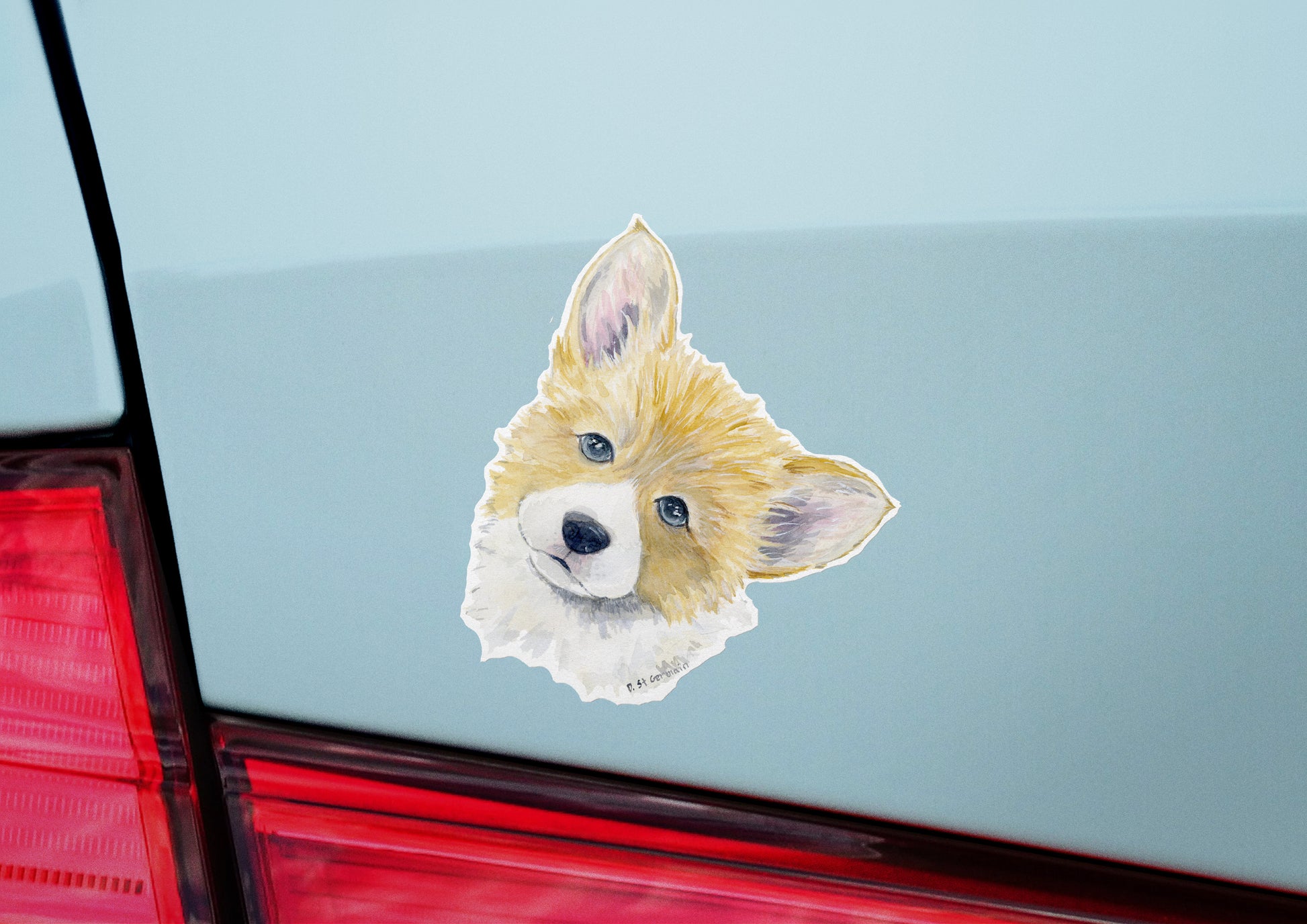 Cute corgi sticker on car bumper