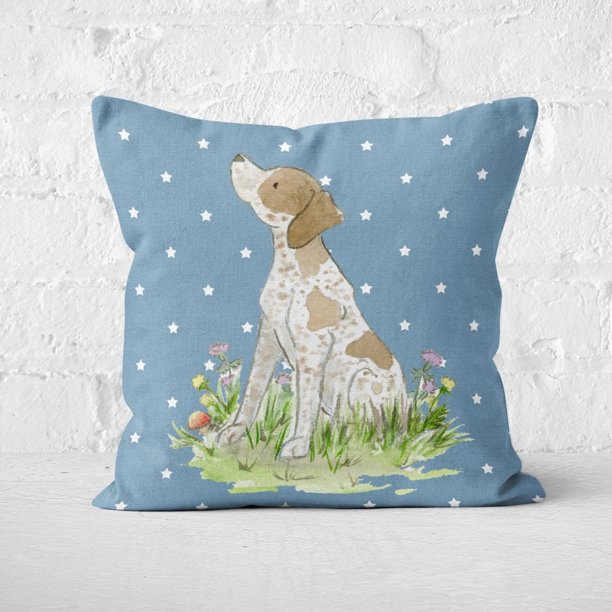 Blue pillow cover with cute German Shorthaired Pointer, Dog Lover Gift