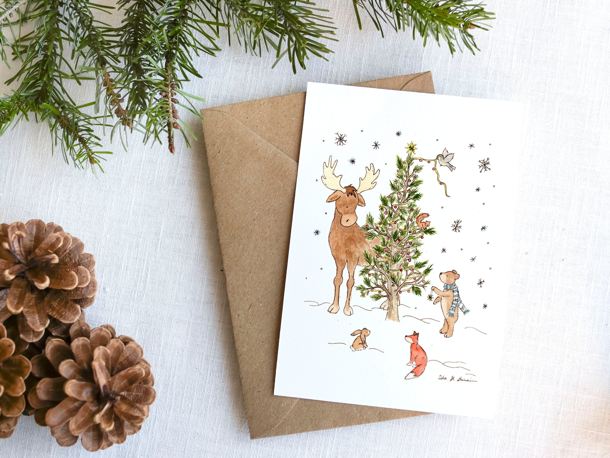 Woodland Christmas Cards, 5x7 Blank Cards - Jasper and Ruby Art