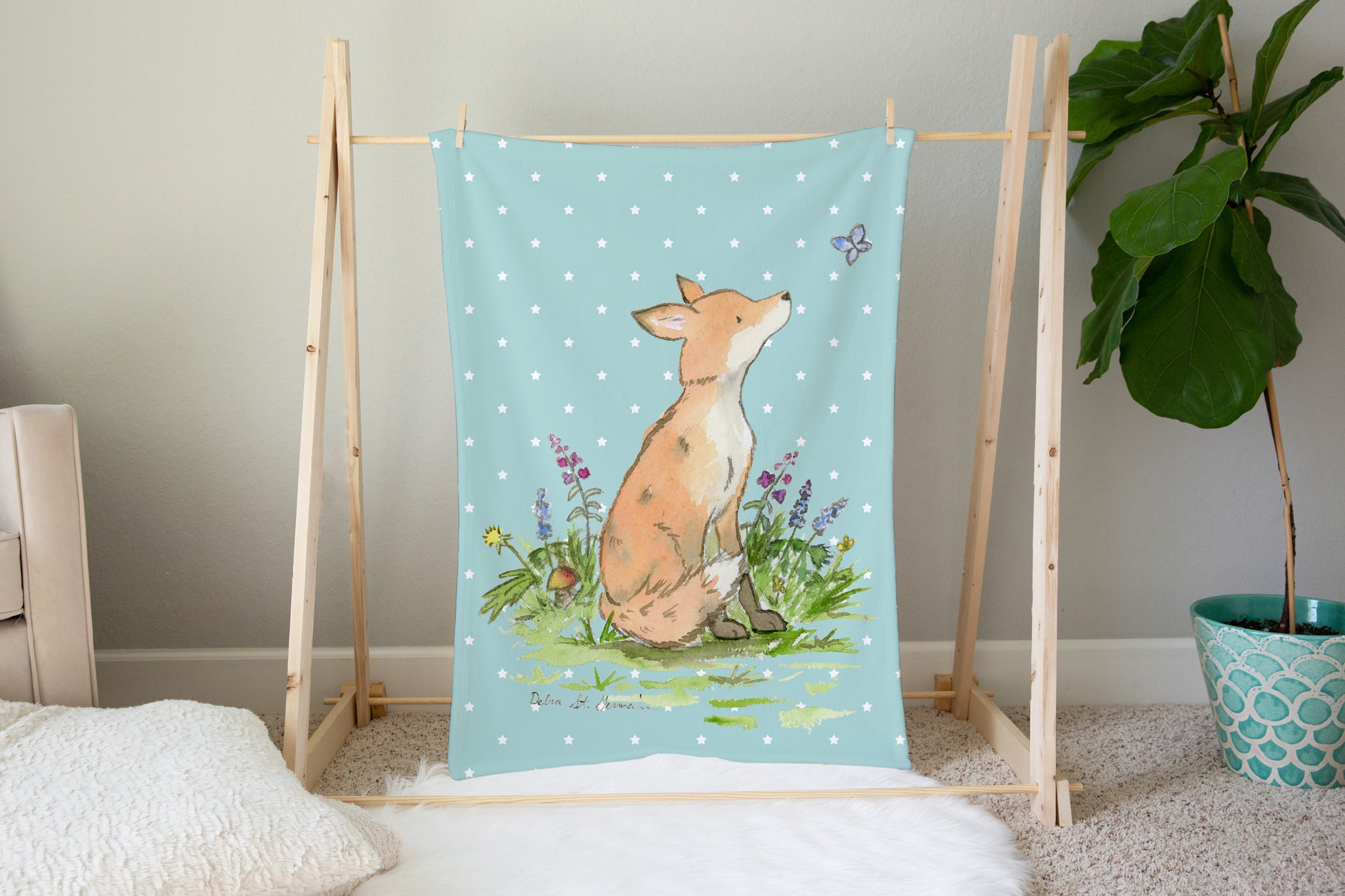 Clever Fox Baby Blanket - Jasper and Ruby Art