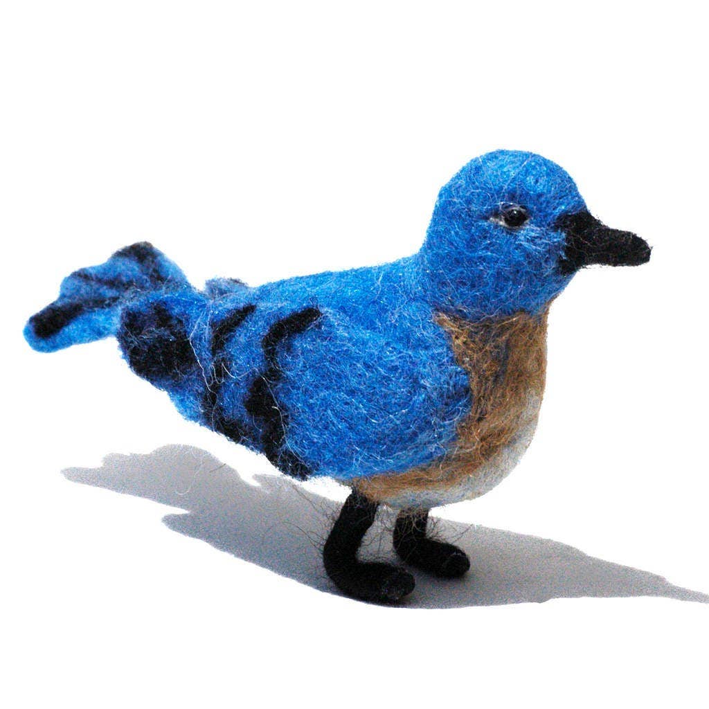 Needle Felted bluebird sculpture made from alpaca fur by artisans in peru