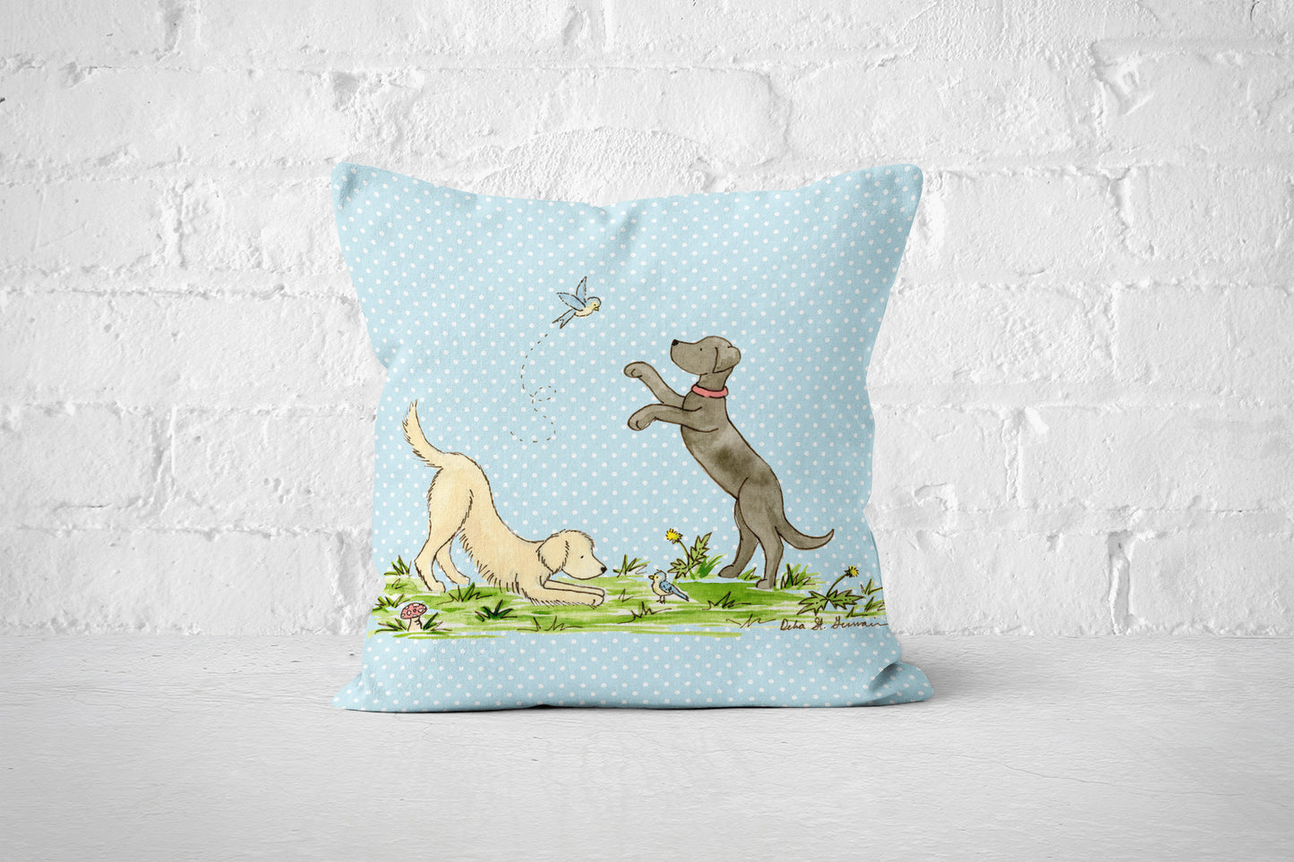 Black Lab and Golden Retriever Square Throw Pillow Cover, Black Lab Pillow Cover, Golden Retriever Pillow Cover - Jasper and Ruby Art