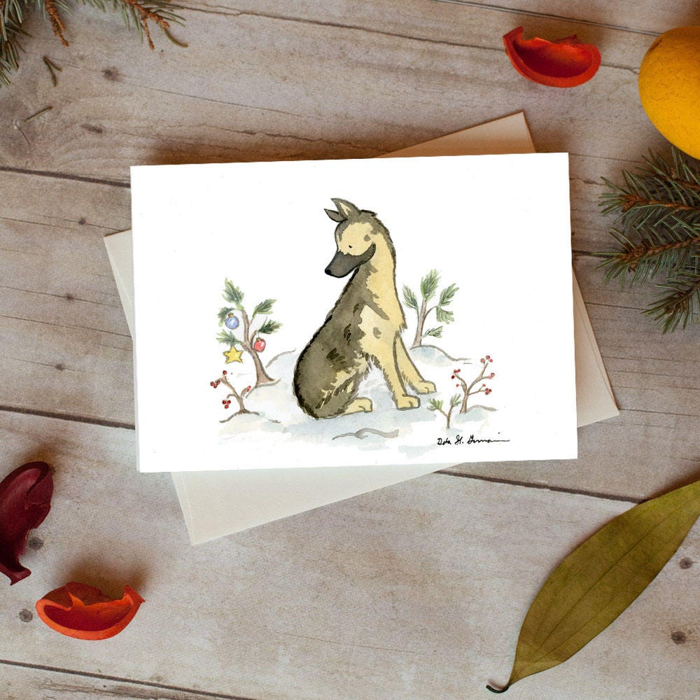 German Shepherd Christmas Card Set, German Shepherd Holiday Card, Cute German Shepherd, Watercolor German Shepherd Card, Dog Lover Card