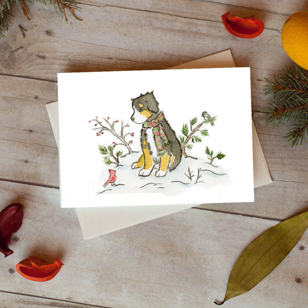 Bernese Christmas Card Set, Bernese Holiday Card, 5x7 Card, Cute Bernese Card, Dog Lover Card, Bernese Lover Gift, Bernese Mom Card
