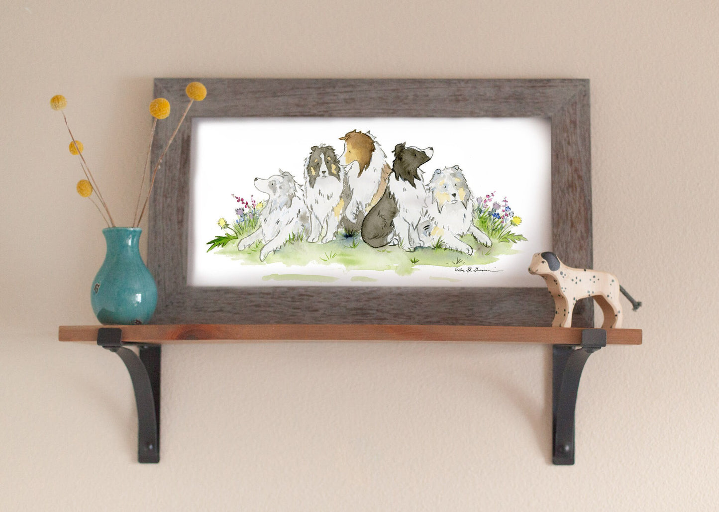 Shetland Sheepdog Watercolor Print, Sheltie Art, The Gang's All Here, Art for Sheltie Lovers