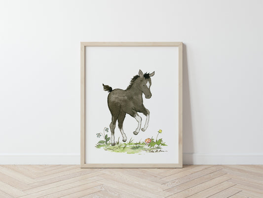 Pony Art, Pony Nursery Art, Baby Horse Print, Children's Art, Farm Nursery Decor, Kid's Pony Art, Black Foal, Horse Art, Watercolor Horse