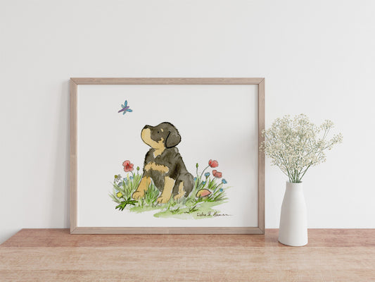 Rottweiler Art Print, Watercolor Rottweiler Print, Rottweiler Nursery Art, Rottweiler Lovers,  Puppy Nursery Art Rottweiler gift Children