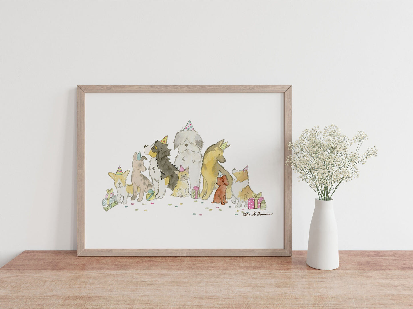 Puppy Party Print, Watercolor Art Print, Gift for Dog Lovers