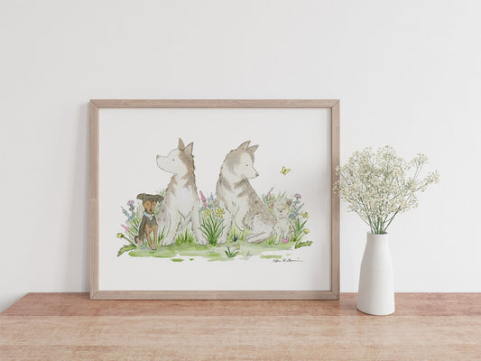Siberian Husky Art, Malamute Art, Huskies and Terriers, Watercolor Print