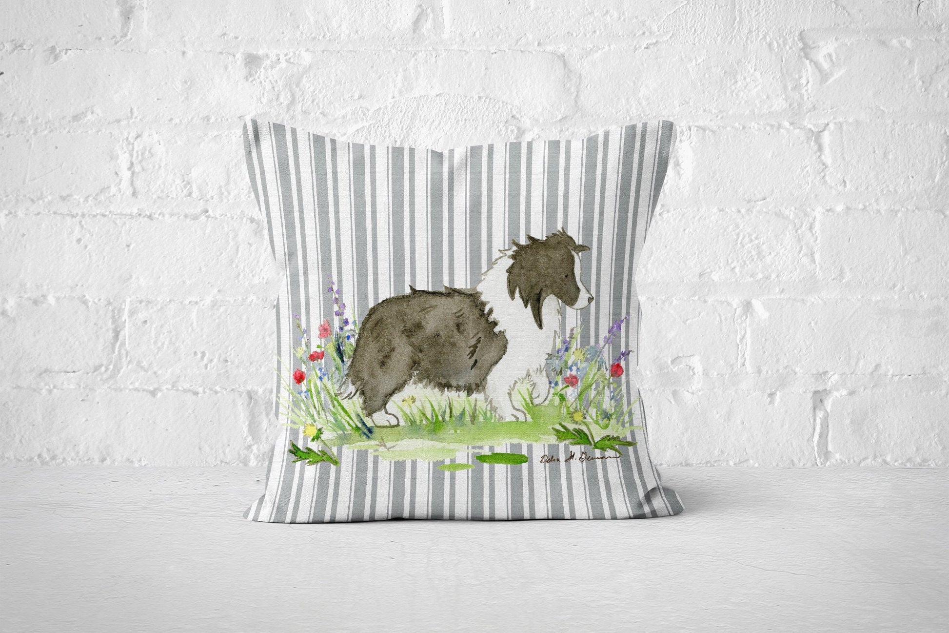 Sheltie Throw Pillow Cover, Bi Black Shetland Sheepdog Decorative Pillow Case, 18x18, 22x22 Canvas Pillow, Sheltie Gift, Sheltie Decor