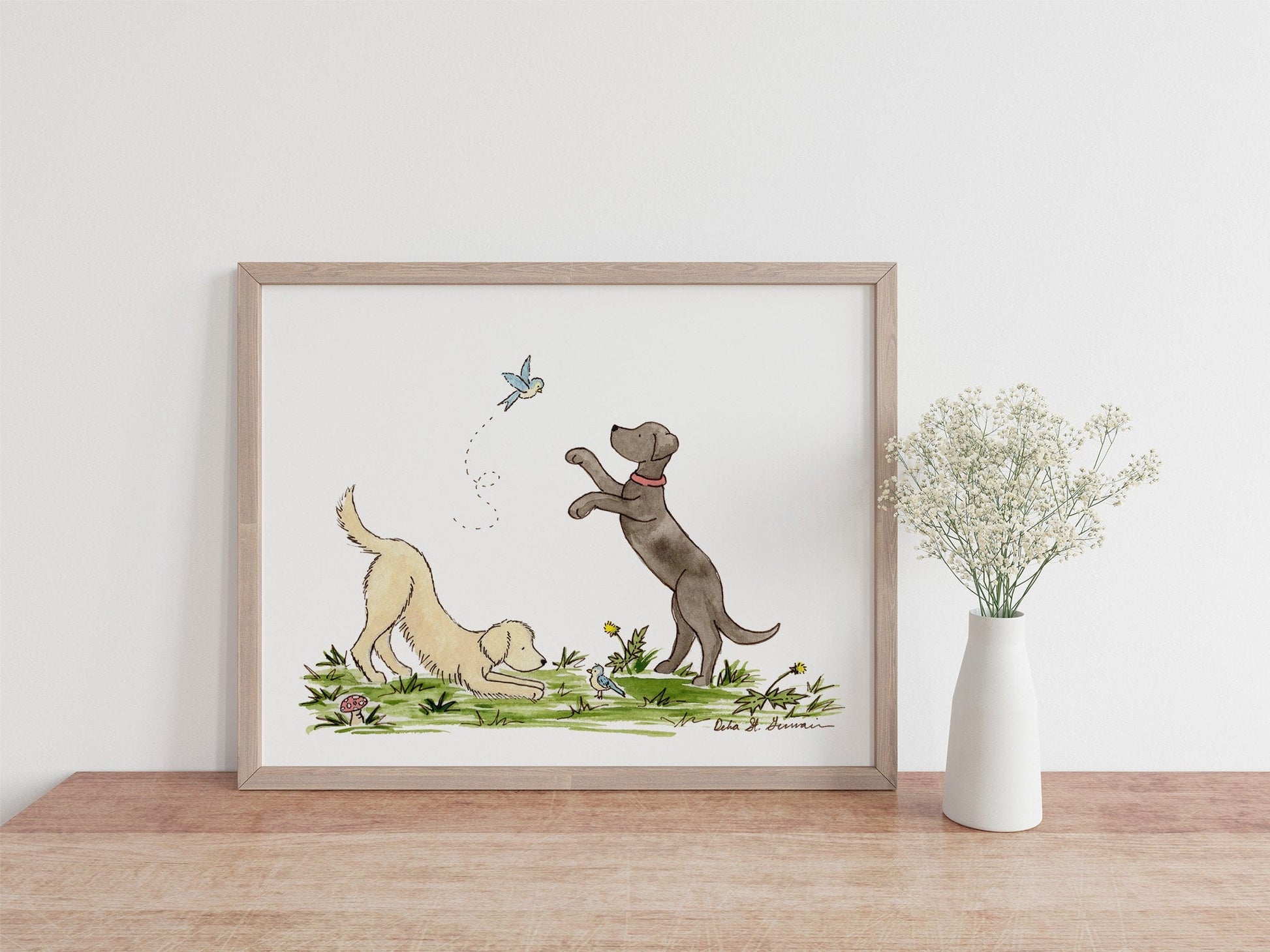 Framed Puppy Nursery Decor, Dog Baby Room Art