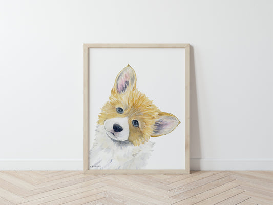 Corgi Art, Cute Corgi Puppy, Welsh Corgi Art, Corgi Watercolor, Corgi Lovers, Peekaboo Corgi, Corgi Gift, Dog Nursery, Pet Portrait, Dog Art